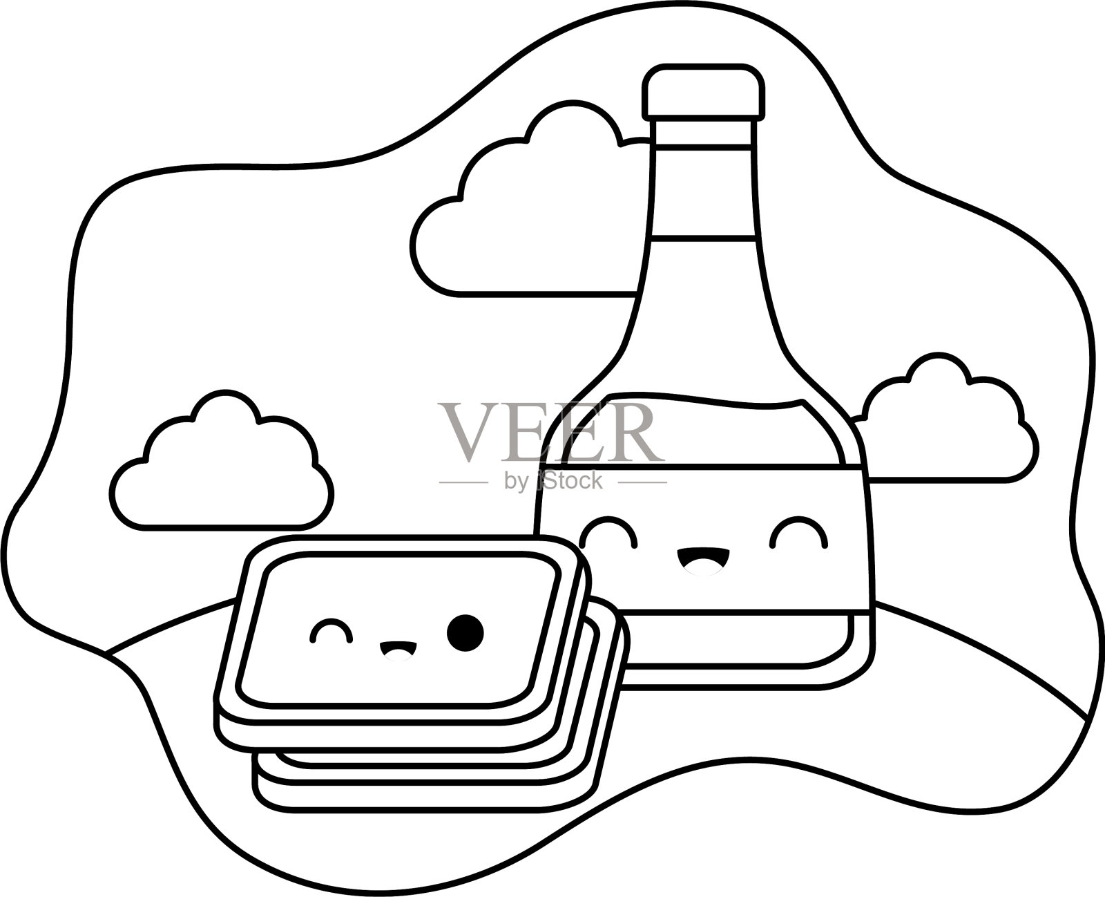 瓶蜂蜜华夫饼卡哇伊风格设计元素图片