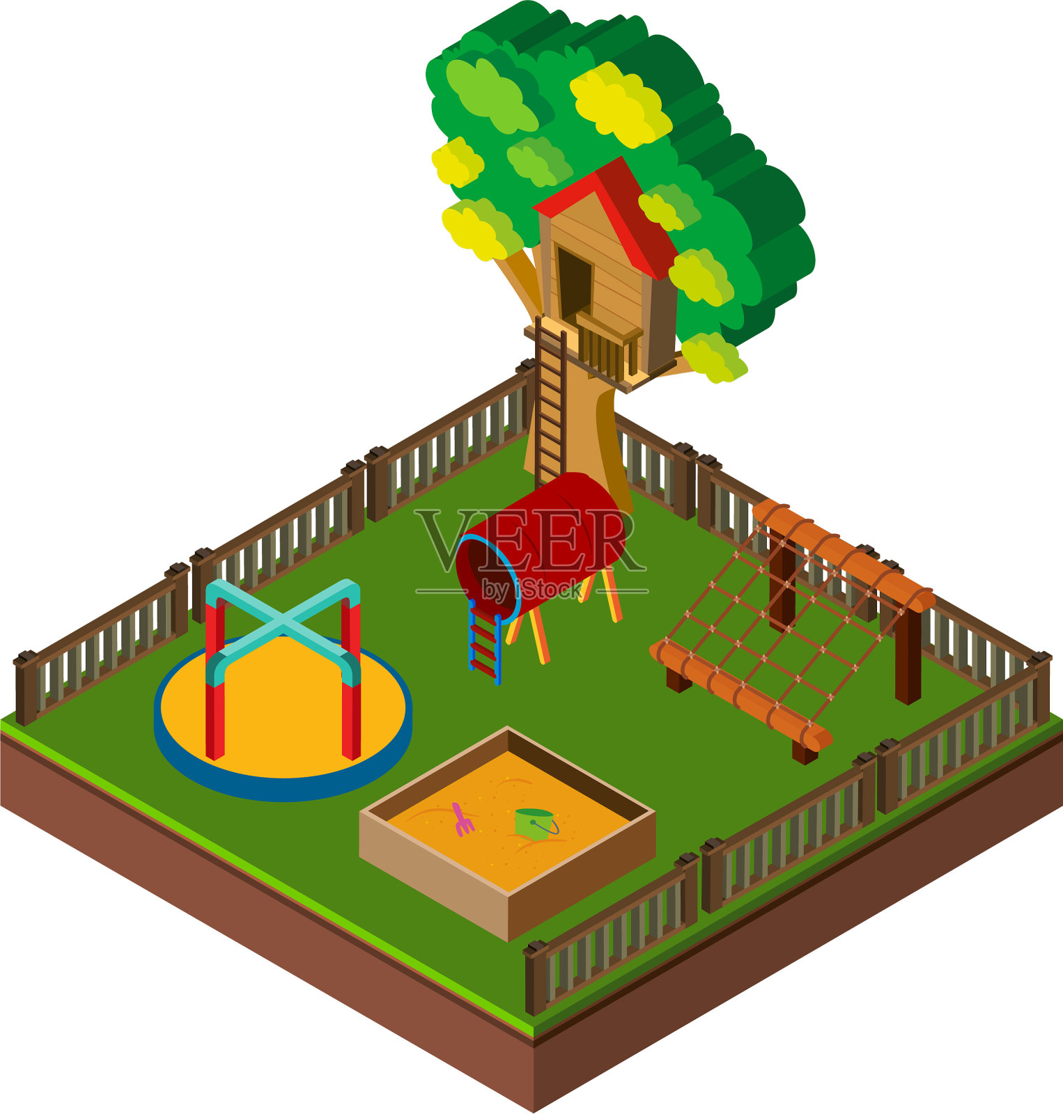 三维设计的操场和树屋设计元素图片
