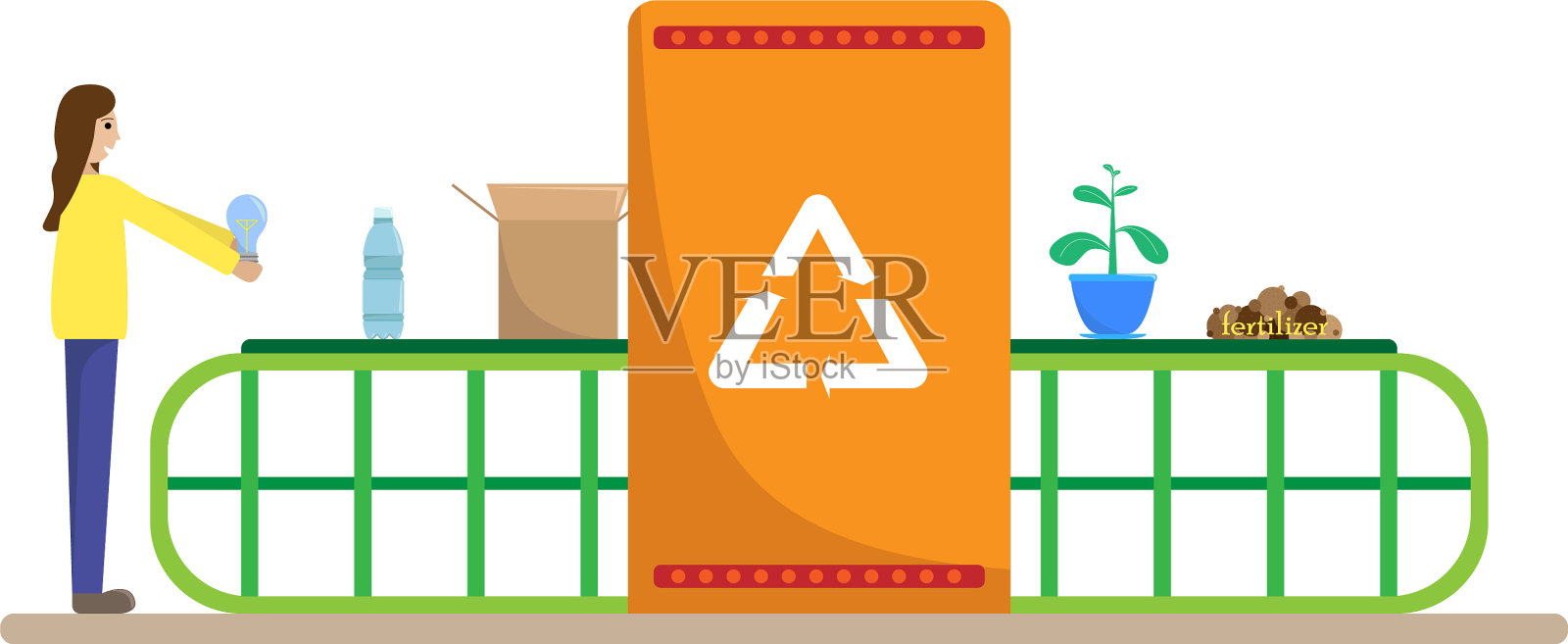 和女孩一起保护自然废弃物设计元素图片