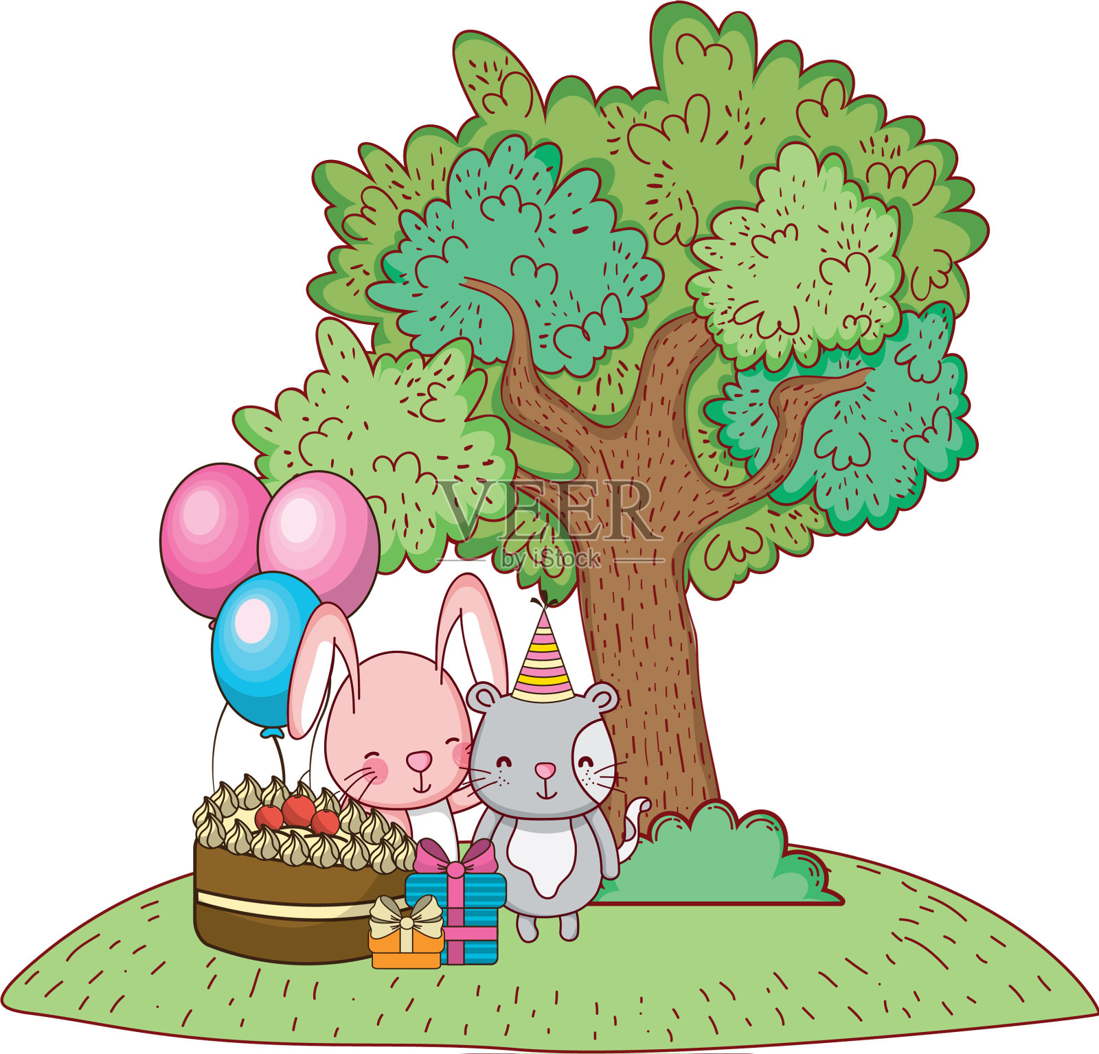 生日快乐可爱的小动物设计元素图片