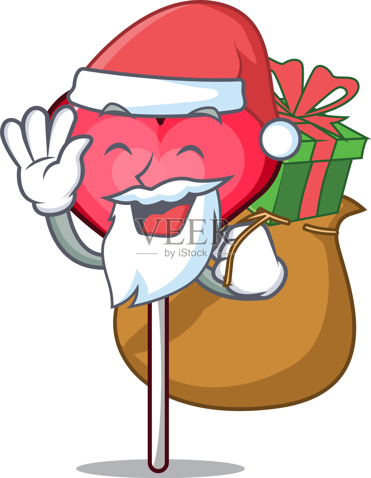 圣诞老人与礼物心形棒棒糖吉祥物卡通设计元素图片