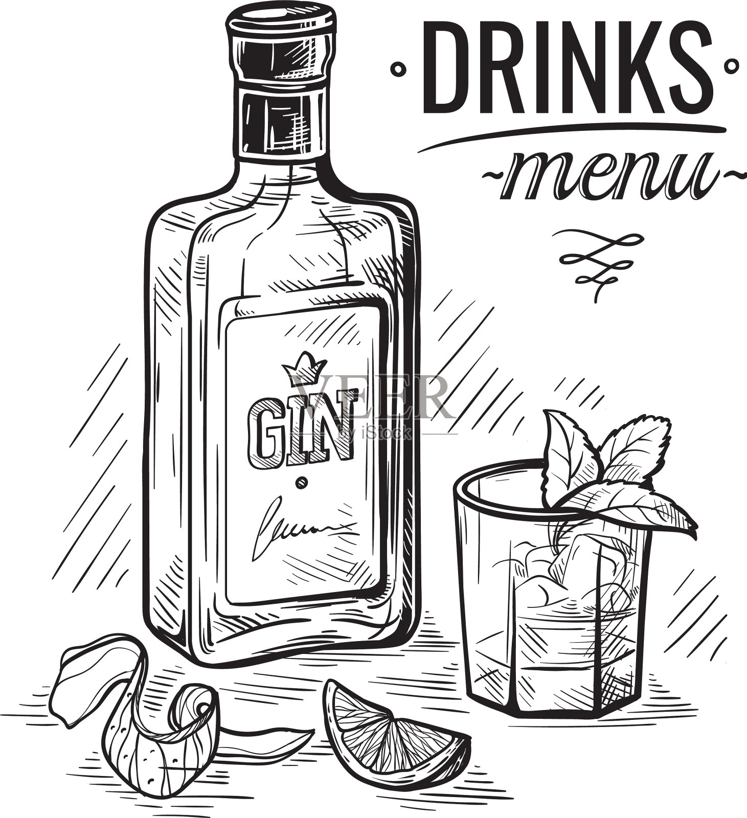 酒精素描瓶设计元素图片