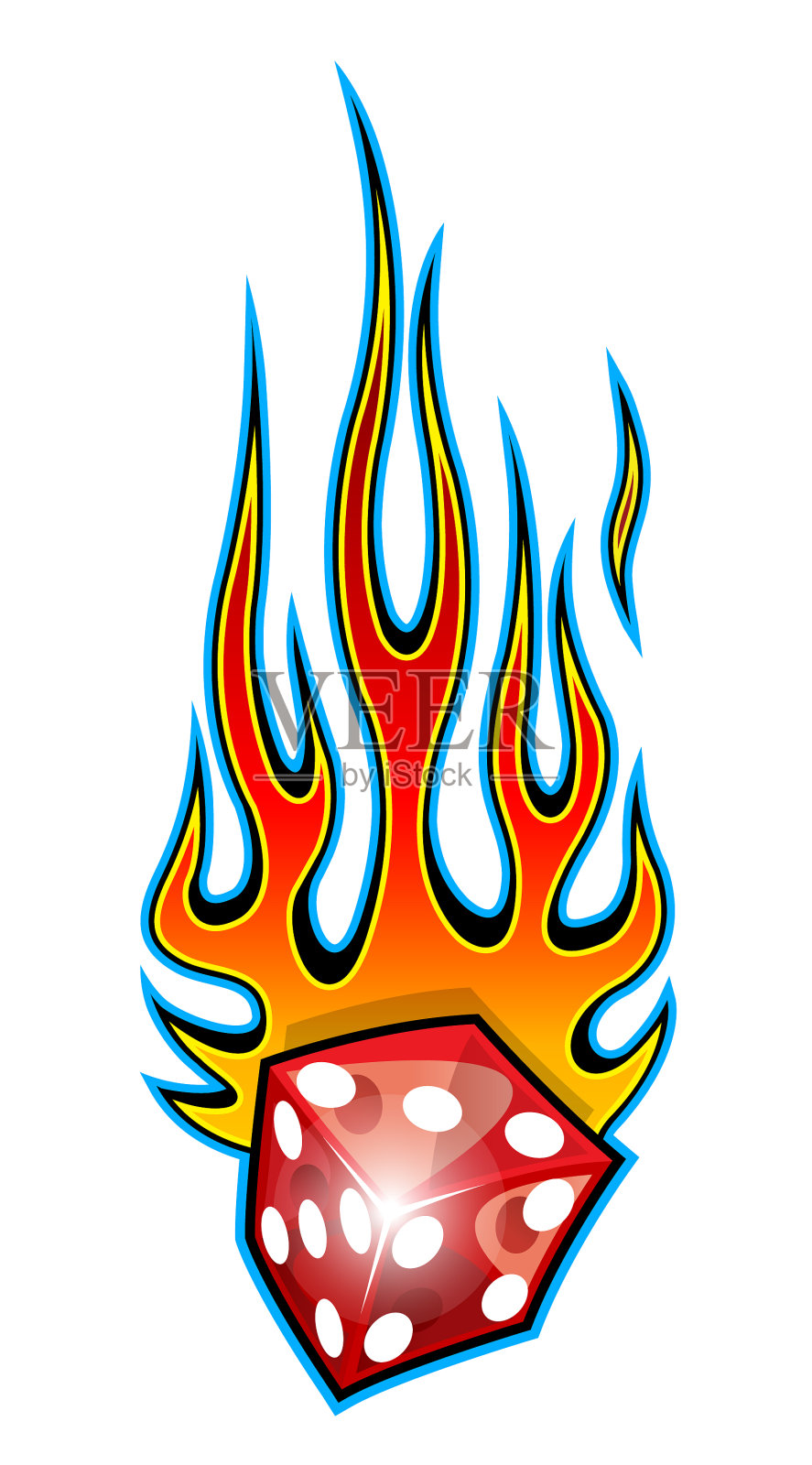 燃烧骰子与经典的部落火焰孤立设计元素图片