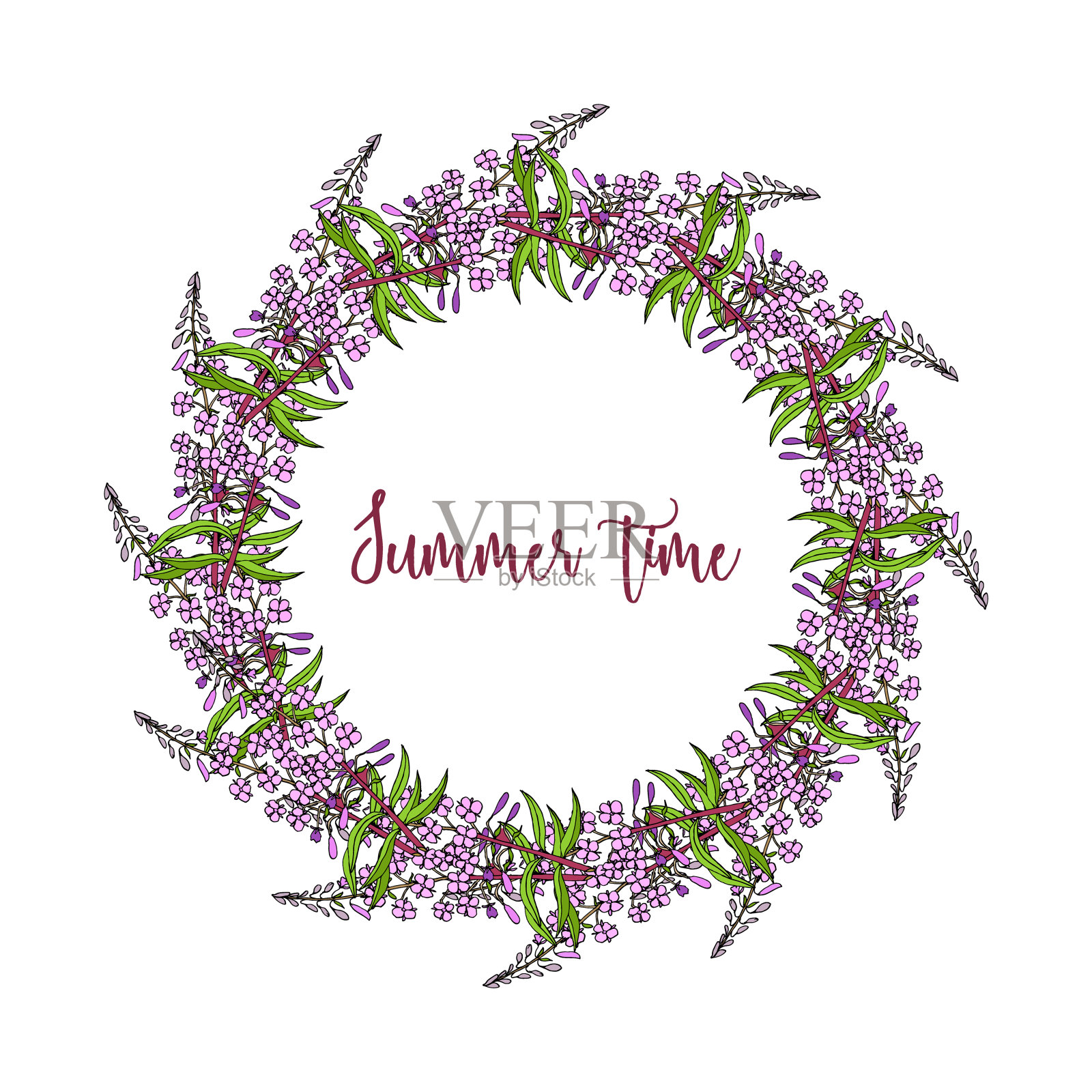 花框架与夏天的花和叶设计元素图片