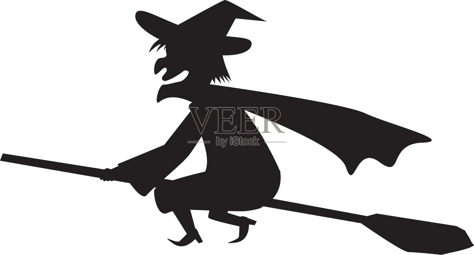 骑着扫帚的女巫的剪影设计元素图片