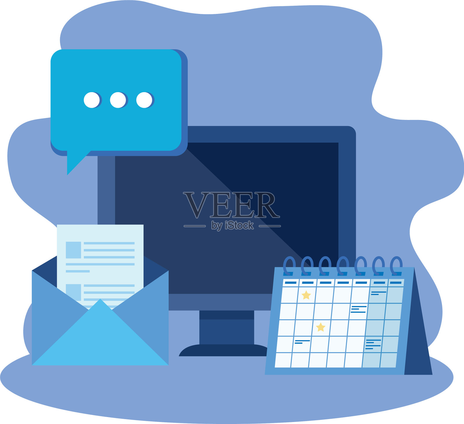 装有信封邮件的台式电脑设计元素图片