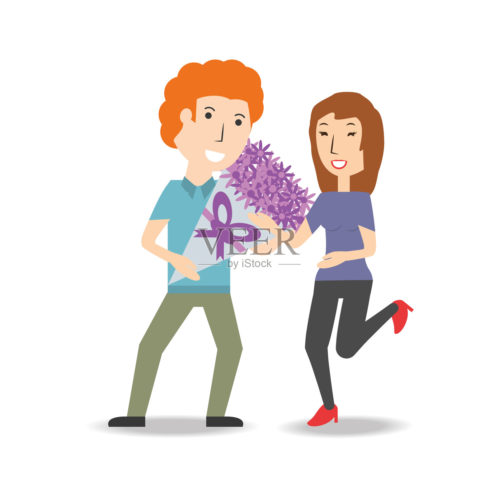 情侣送浪漫的花束设计元素图片