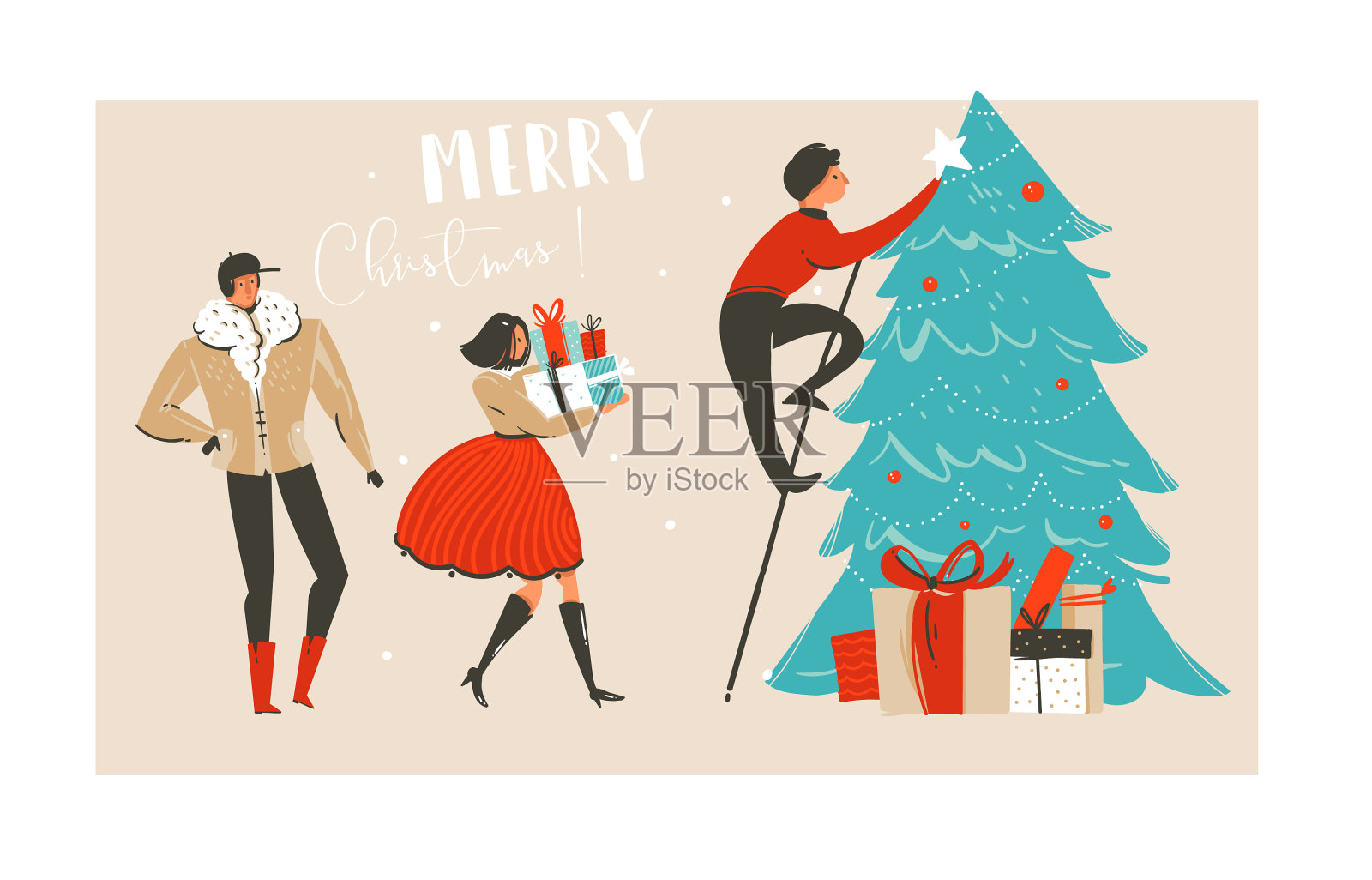 手绘抽象画有趣圣诞快乐设计元素图片