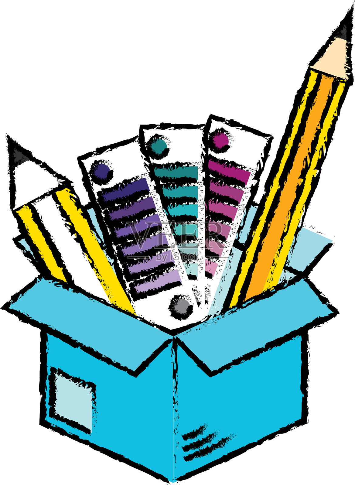 里面有铅笔和调色板的盒子设计元素图片