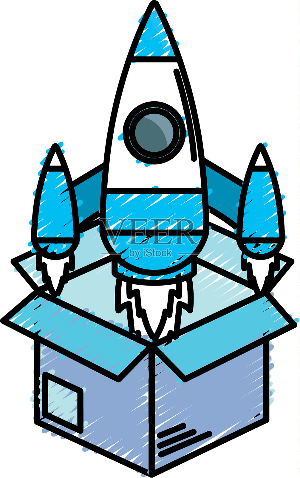 带科技火箭的盒子外面设计元素图片