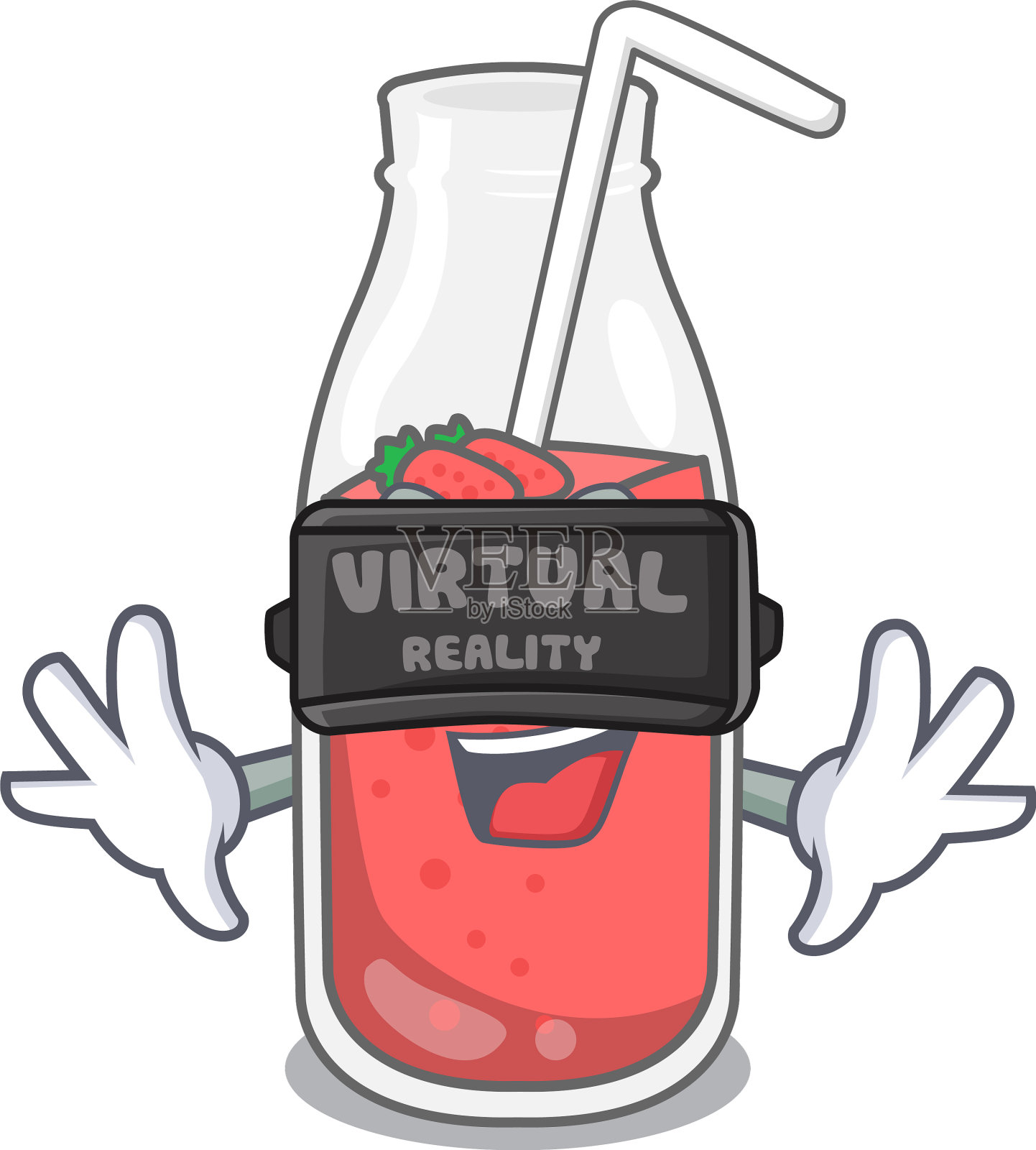 虚拟现实草莓奶昔吉祥物卡通设计元素图片