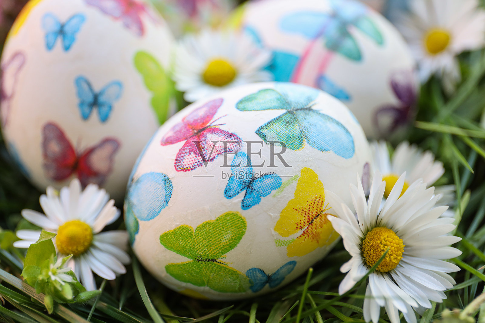 五彩缤纷的复活节彩蛋装饰照片摄影图片