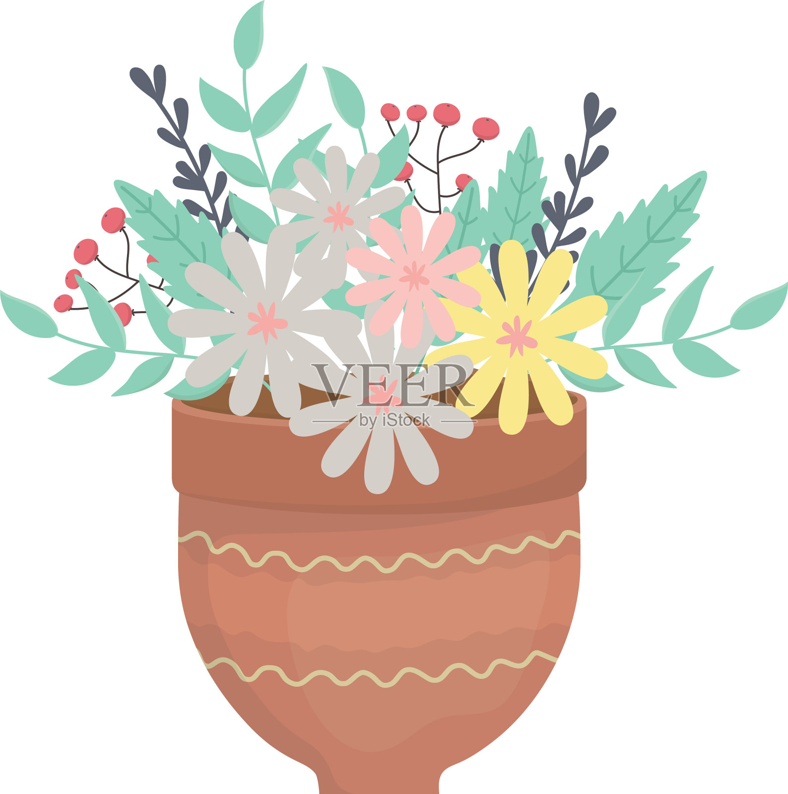 花盆内的花朵和叶子设计设计元素图片