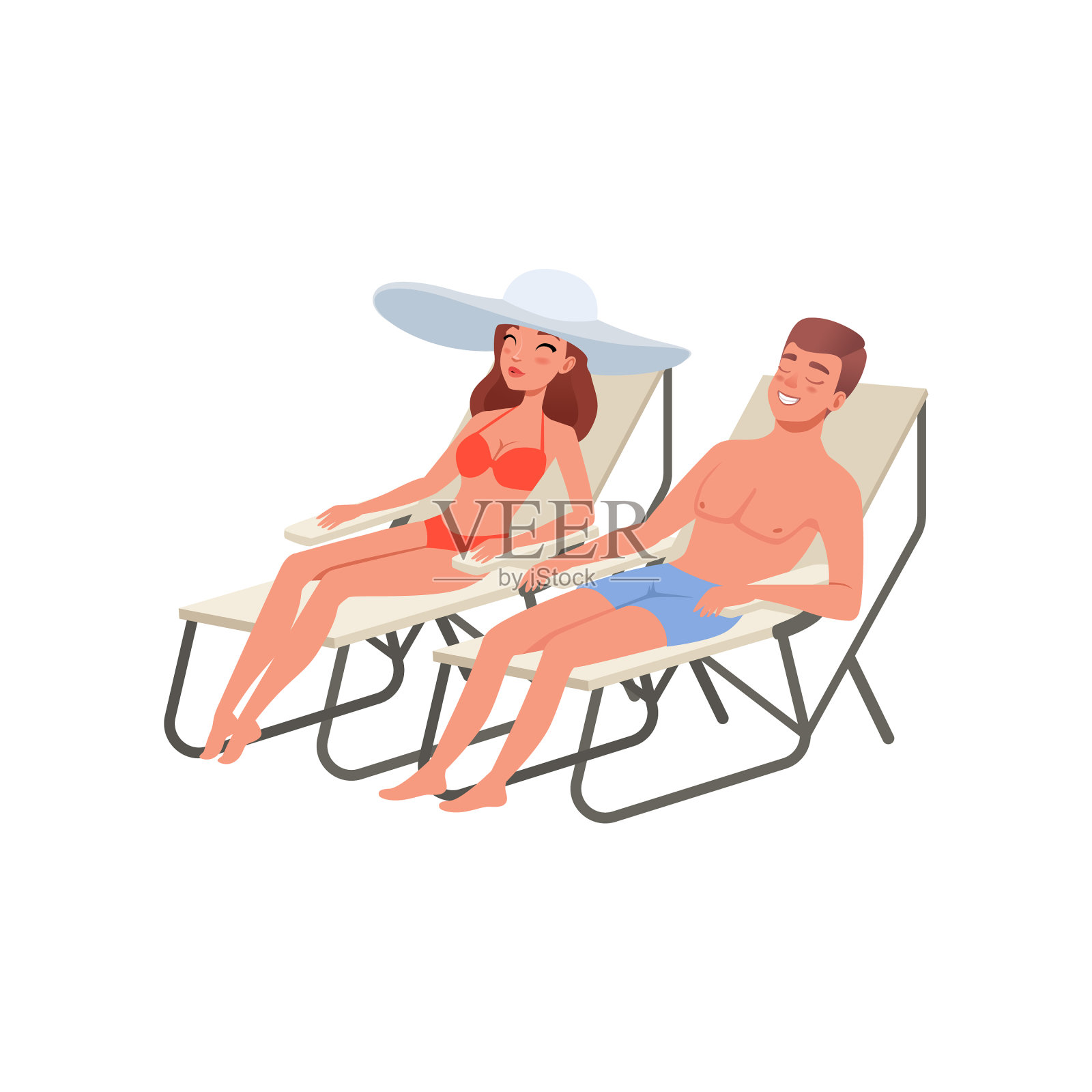 年轻夫妇在热带海滩上放松设计元素图片