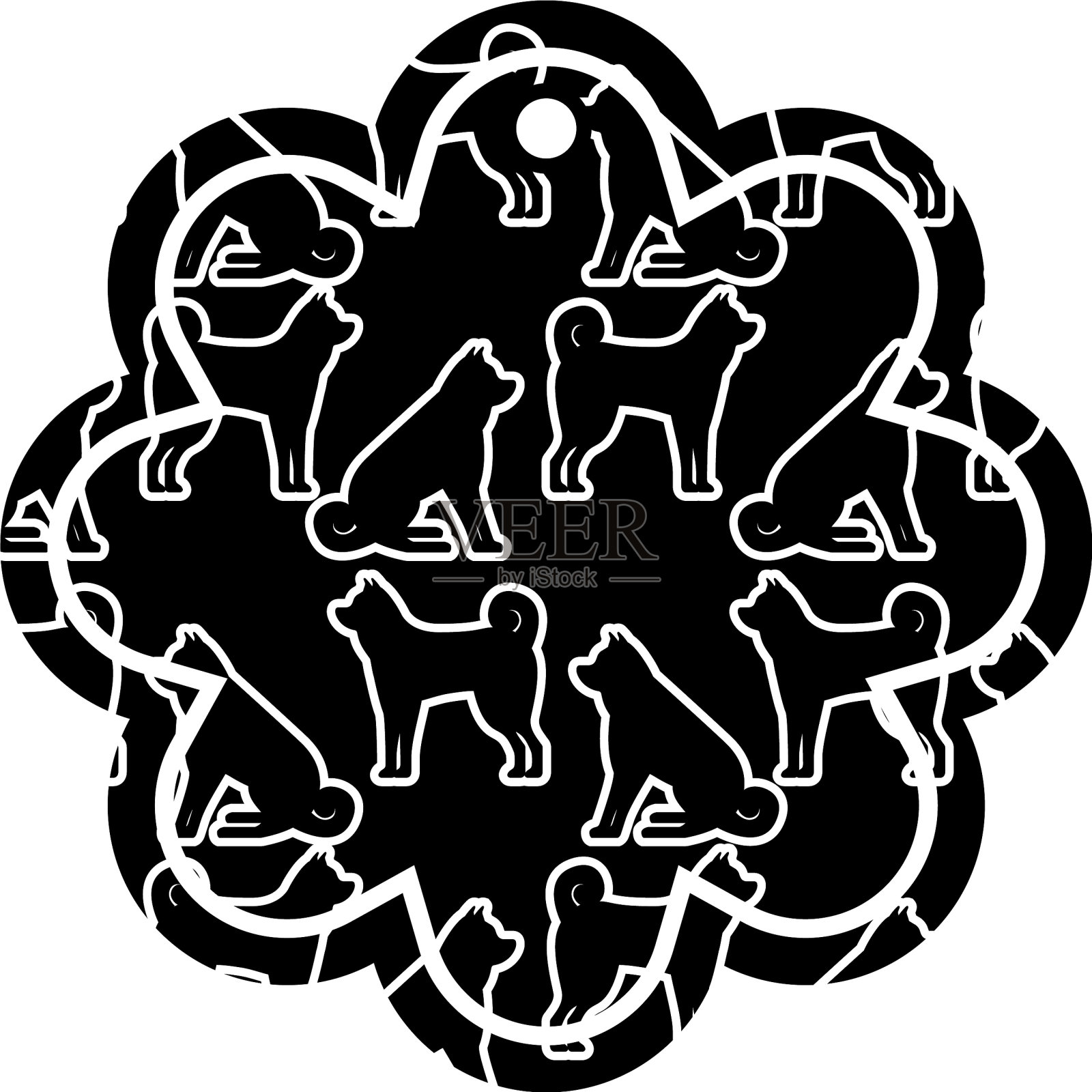 标签花中国图案狗生肖日历设计元素图片