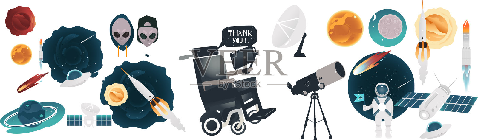 卡通空间宇宙物体设置设计元素图片