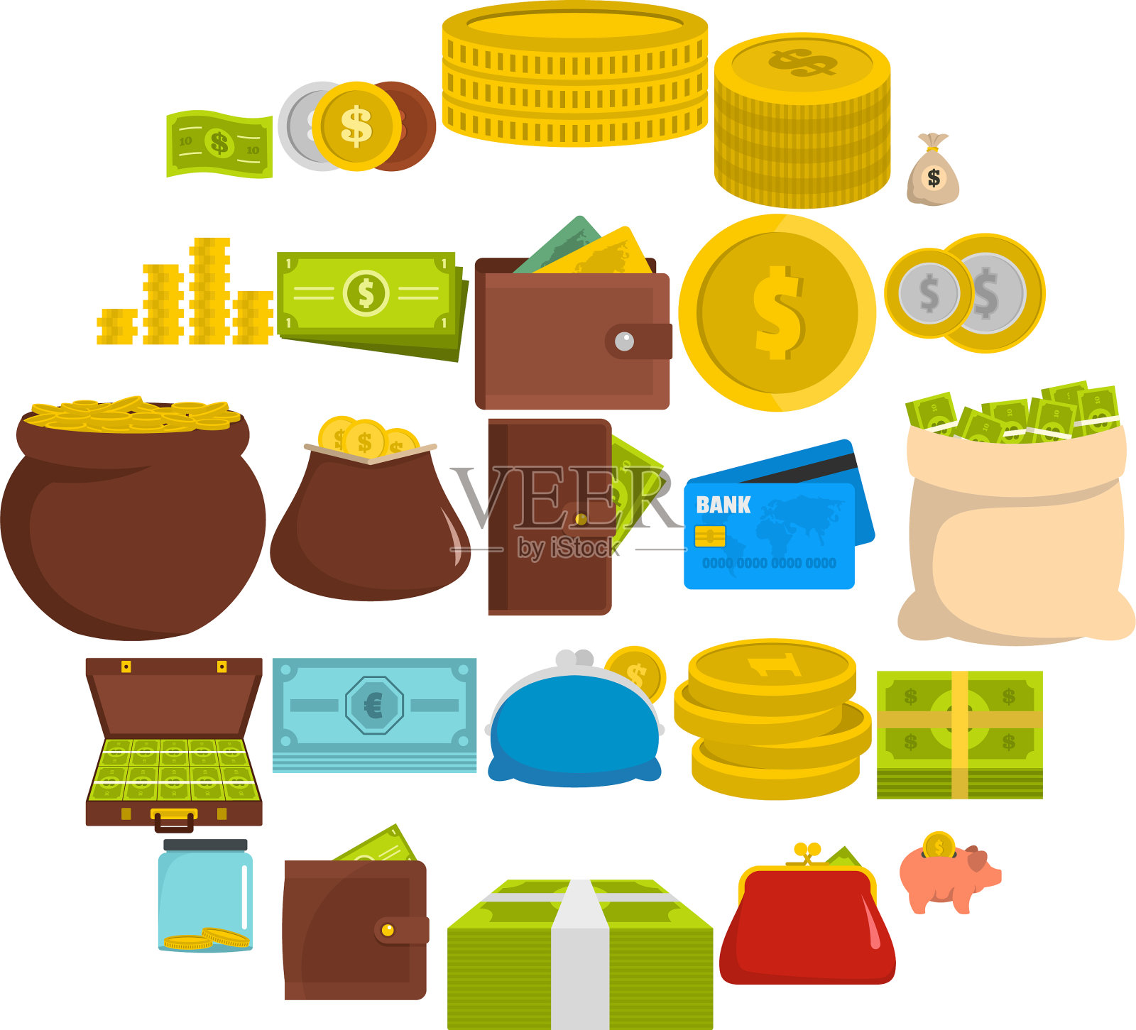 金钱图标设置扁平的风格图标素材