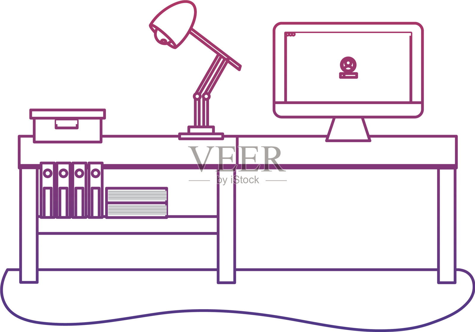 用电脑和降级大纲办公桌设计元素图片