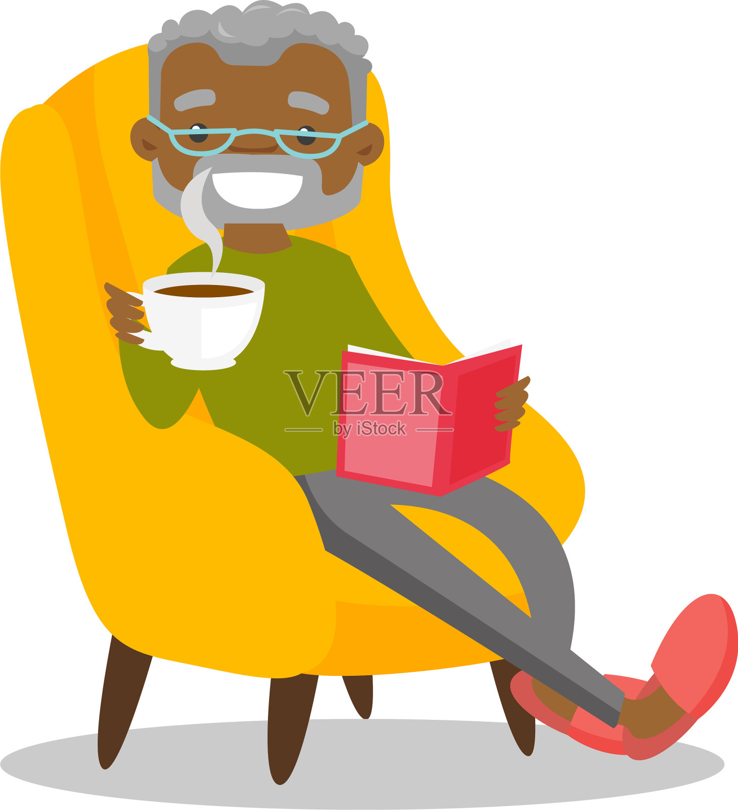 年长非裔美国人在读一本书设计元素图片