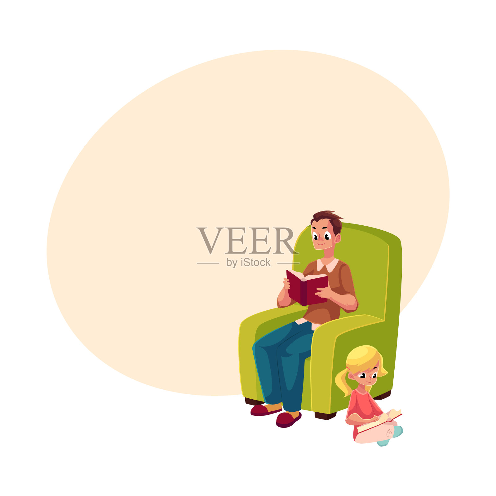 年轻人和小女孩坐在一起看书设计元素图片