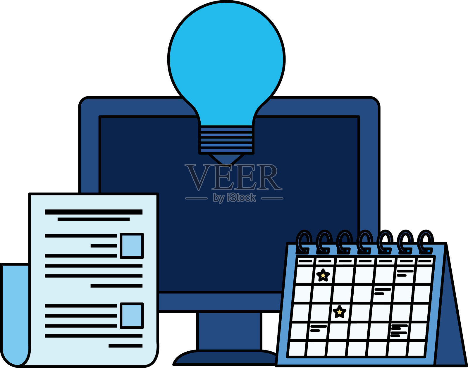 台式电脑和纸质文件设计元素图片