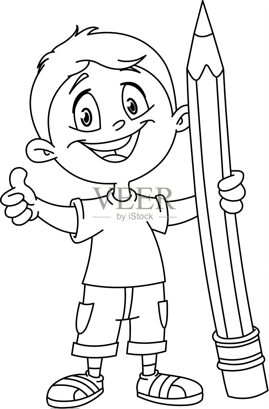 那个拿着大铅笔的男孩的轮廓设计元素图片