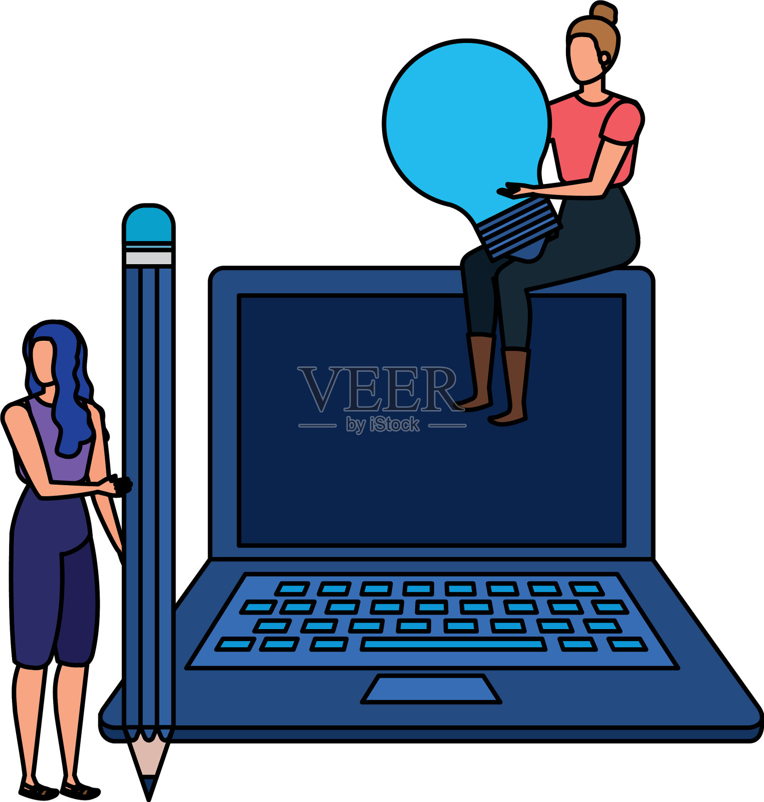 年轻女性的笔记本电脑角色设计元素图片