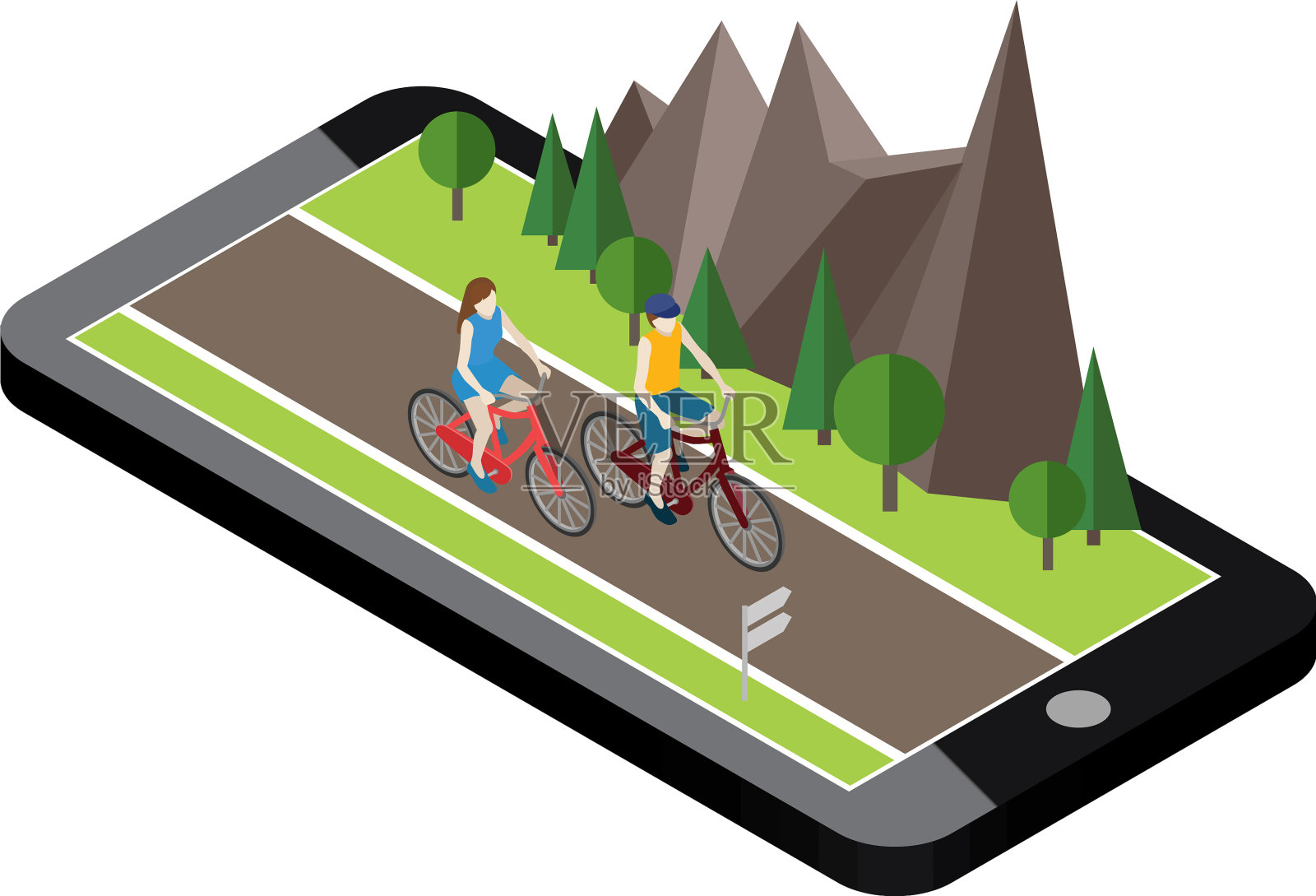 等距乡村夏季公路移动geo设计元素图片