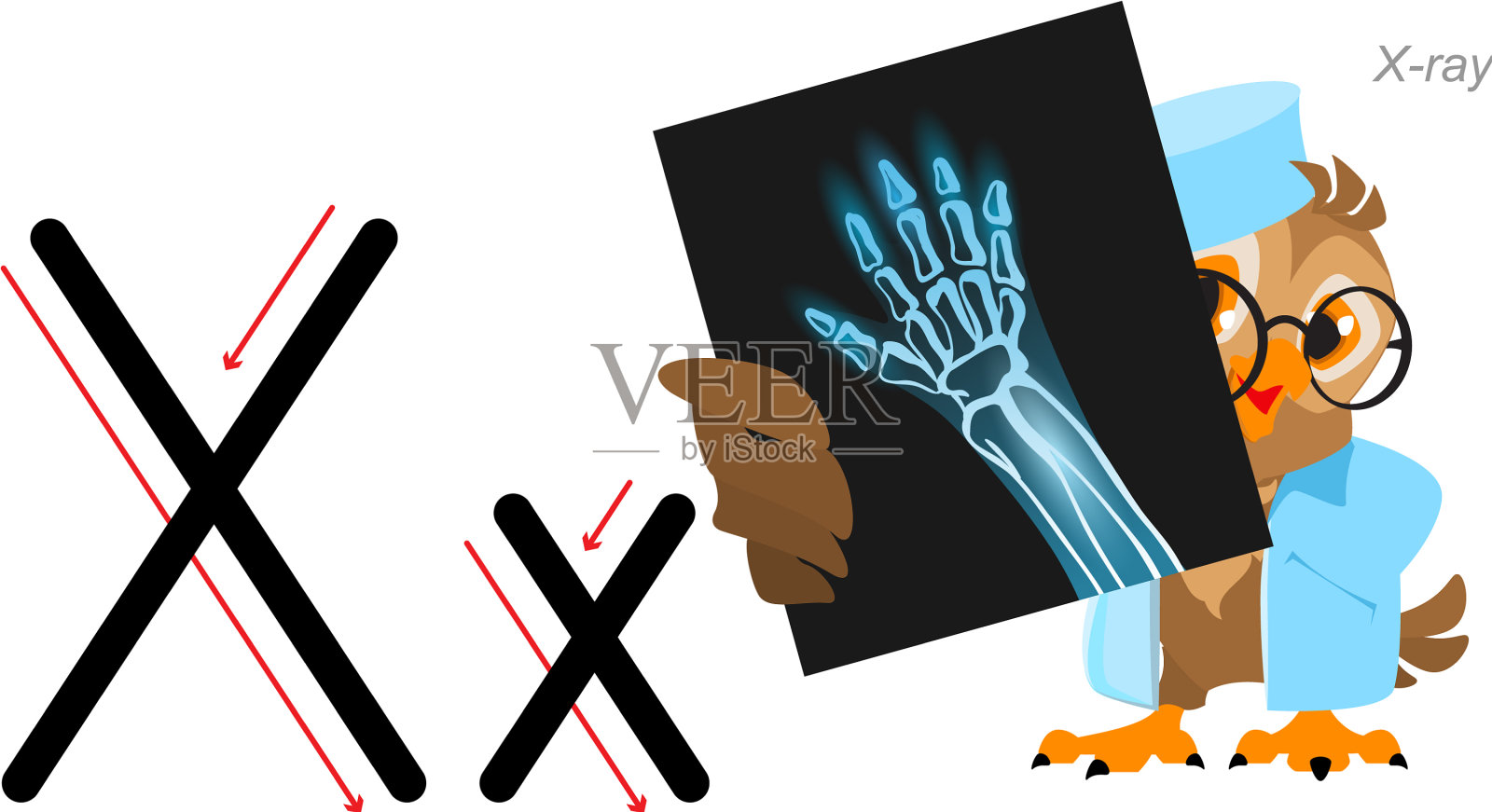 英语字母ABC字母表猫头鹰医生持有一个x设计元素图片