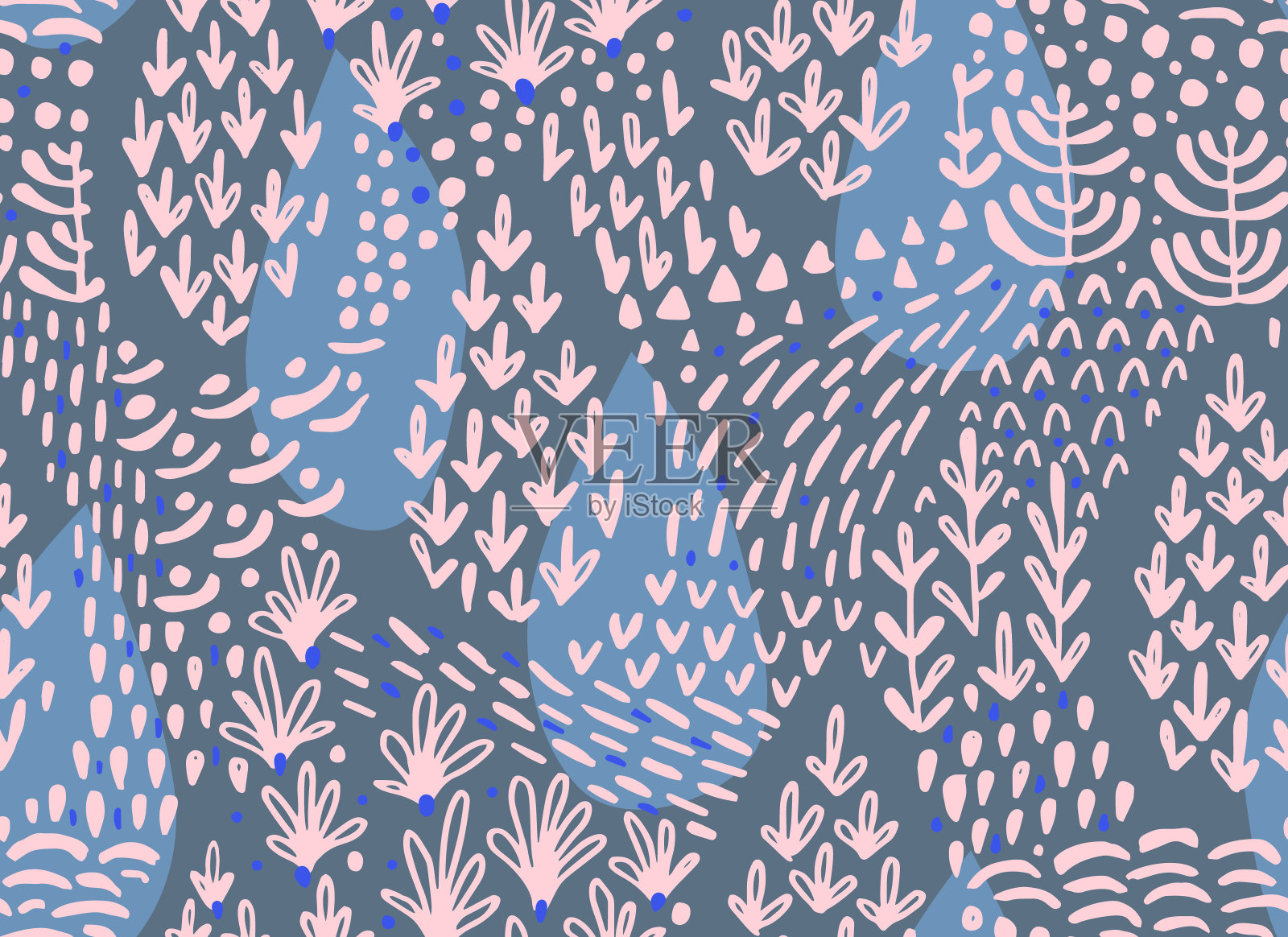 矢量花卉无缝图案制成的涂鸦形状。装饰植物和园林元素。插画图片素材