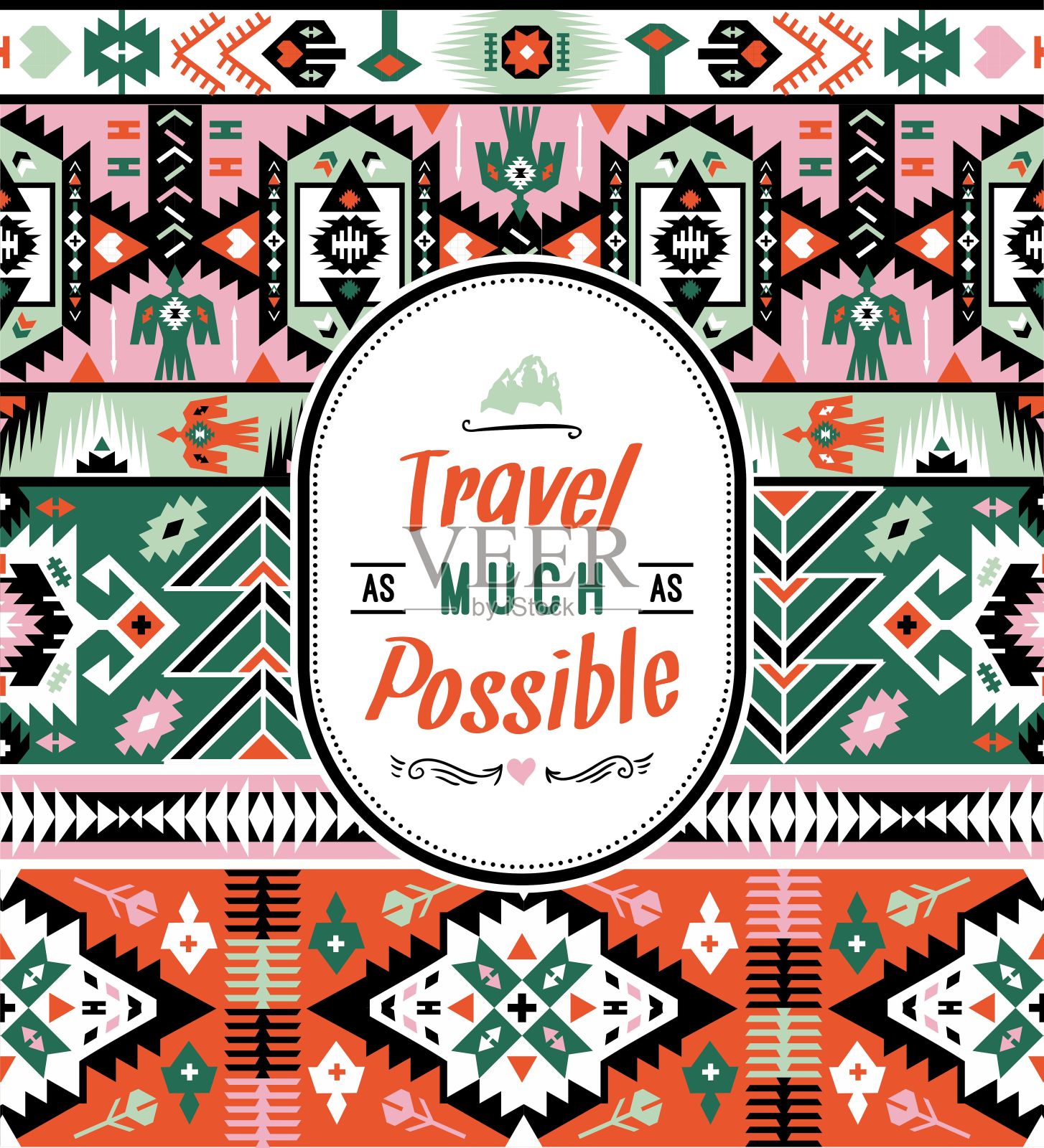 美国部落鲜艳多彩的无缝图案插画图片素材