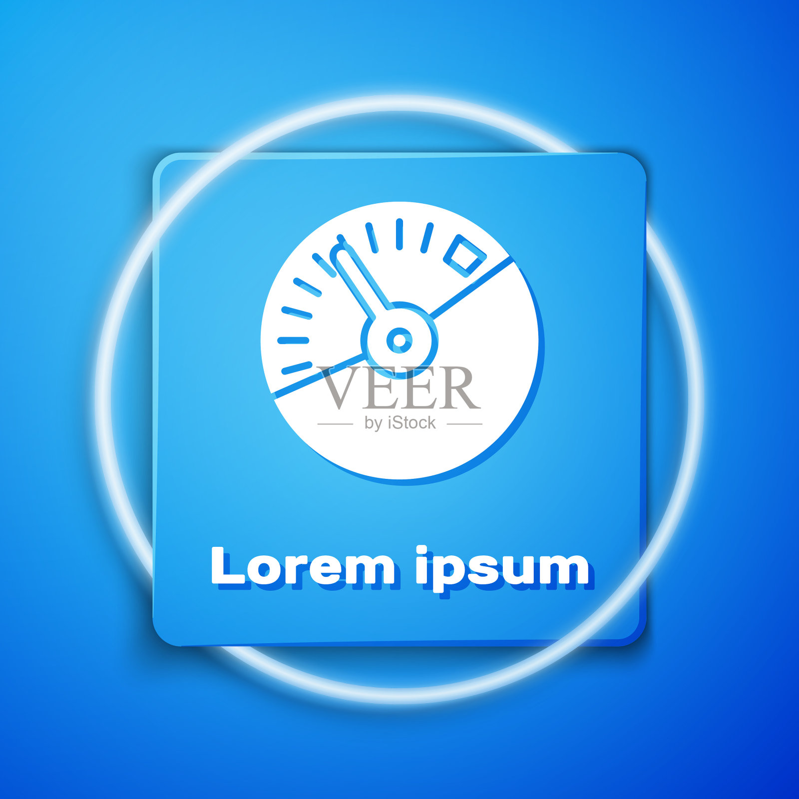 蓝色背景上孤立的白色速度计图标插画图片素材