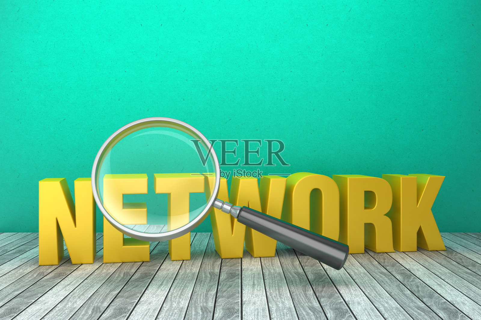 3D文字网络与放大镜- 3D渲染照片摄影图片