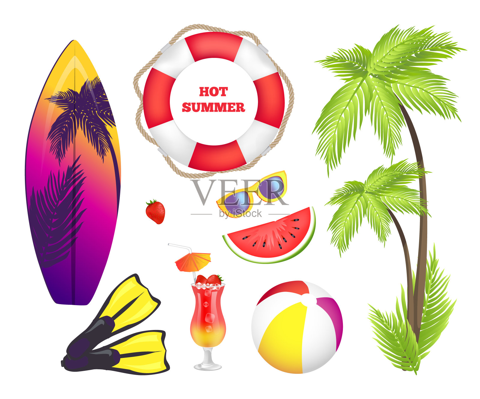 炎热的夏天收集项目矢量插图插画图片素材