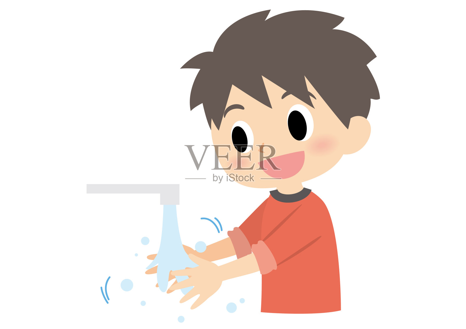 如何在日本洗手防止男孩的手湿了插画图片素材