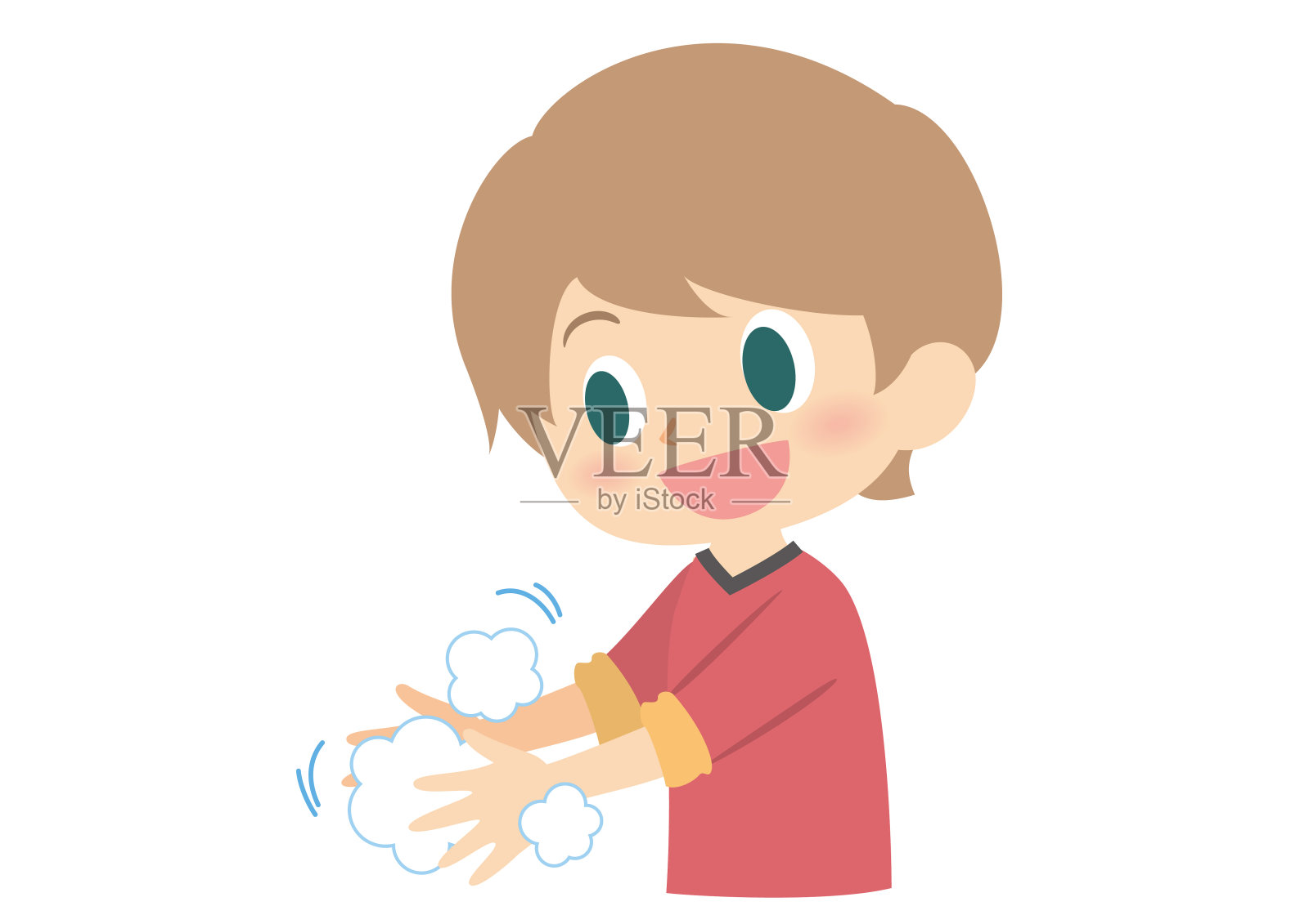 如何用英语洗手预防男孩手掌心插画图片素材