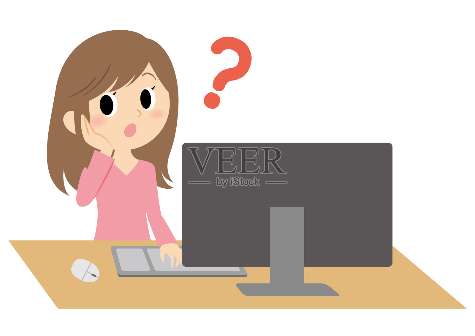 远程工作女人的表情和情绪，问题插画图片素材