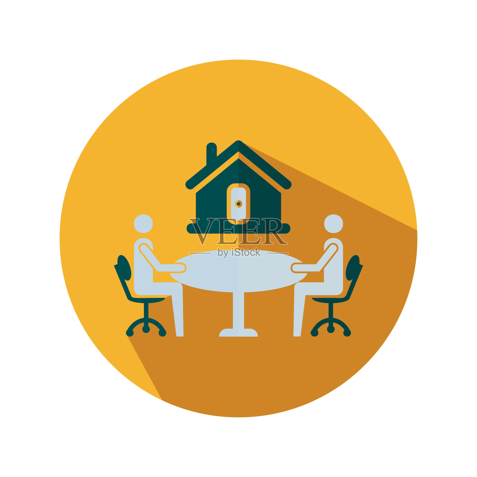 夫妇坐在前面的房子平面矢量图标- UI图标矢量设计元素图片