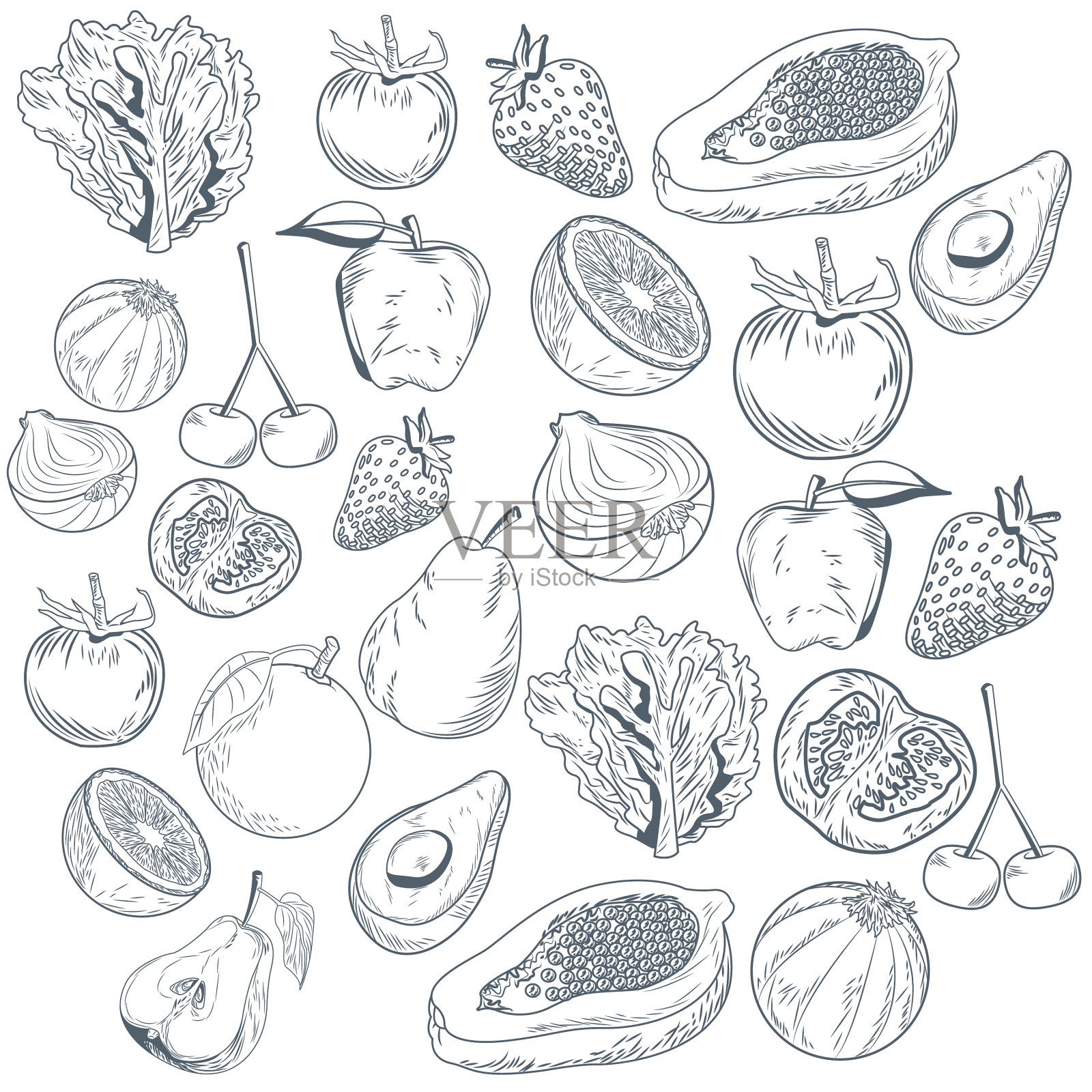 蔬菜和水果手绘插画图片素材