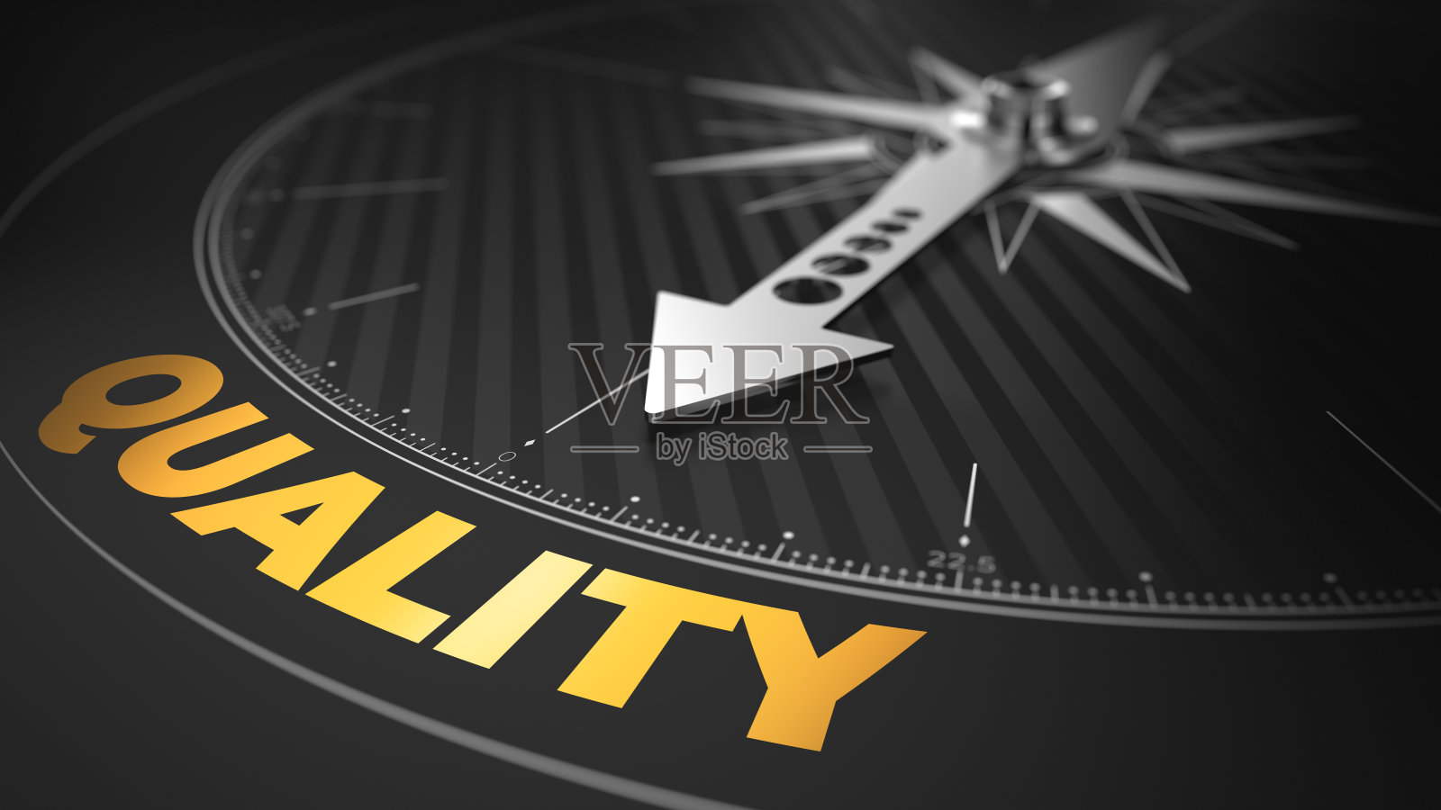 3D指南针指针指向文本:质量。照片摄影图片