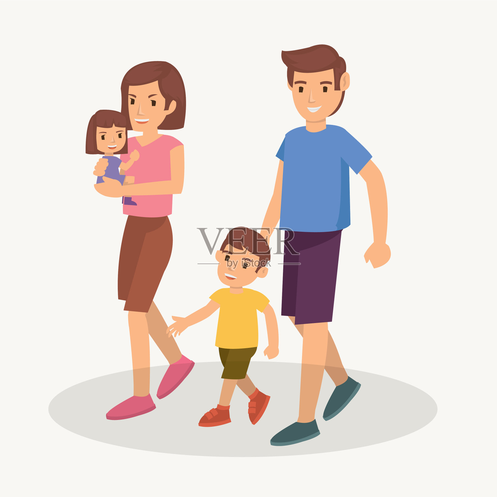 快乐的一家人去动物园插画图片素材