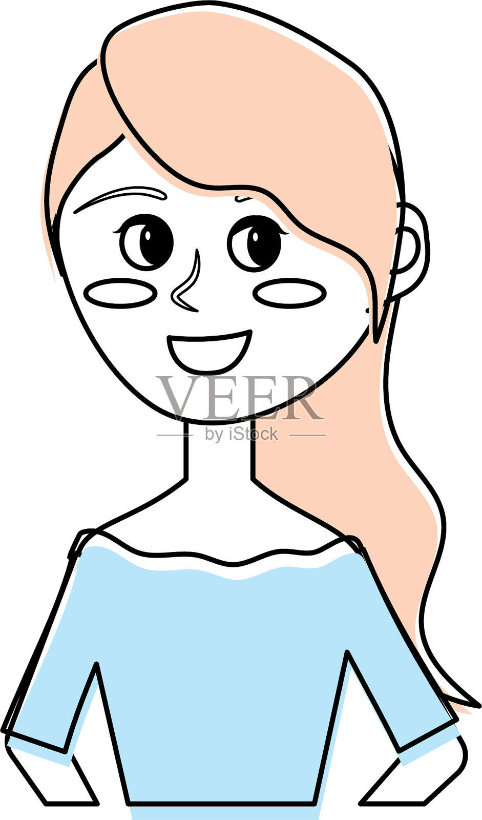 发型和优雅长袍的快乐女人插画图片素材