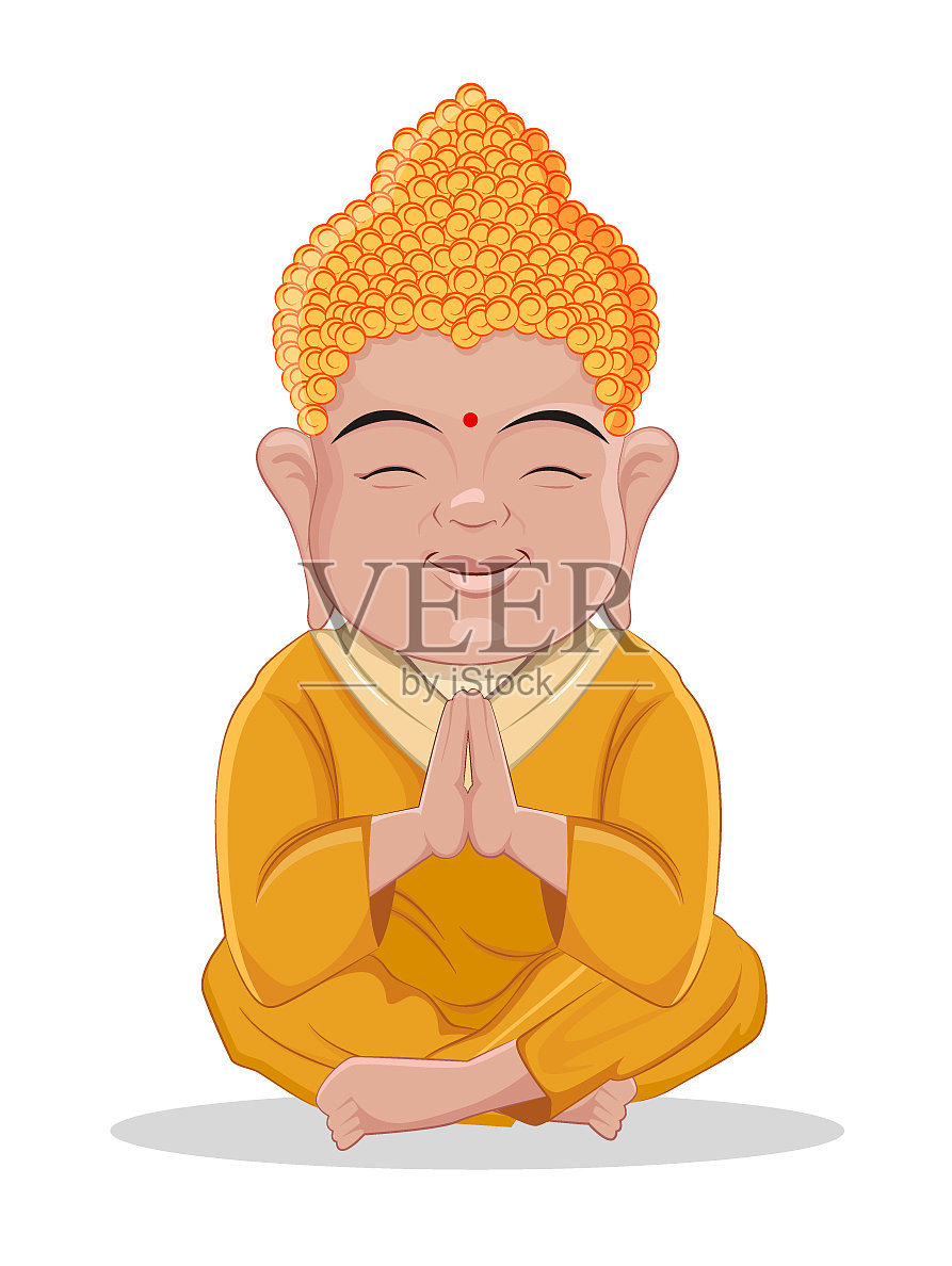 坐佛可爱多彩卡通人物插画图片素材