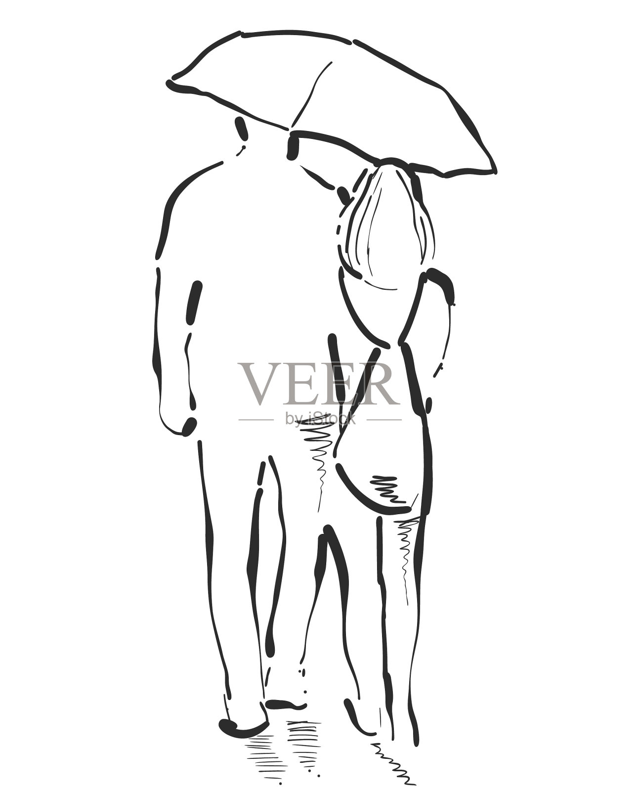 一对带伞的男女素描设计元素图片