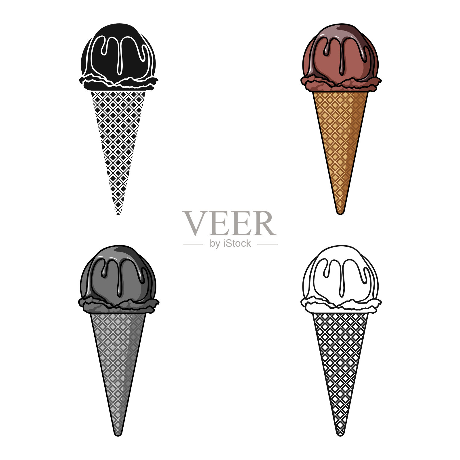 卡通风格的华夫蛋筒冰淇淋插画图片素材