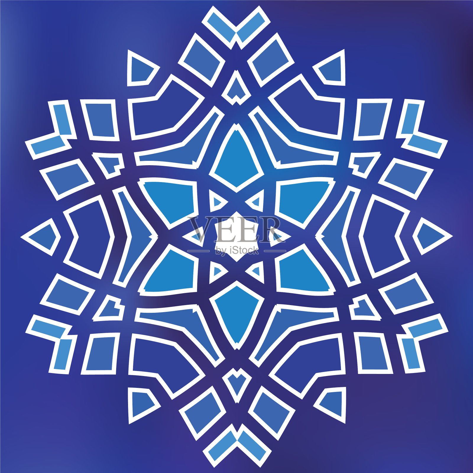 蓝色格子马赛克六边形雪花剪纸插画图片素材