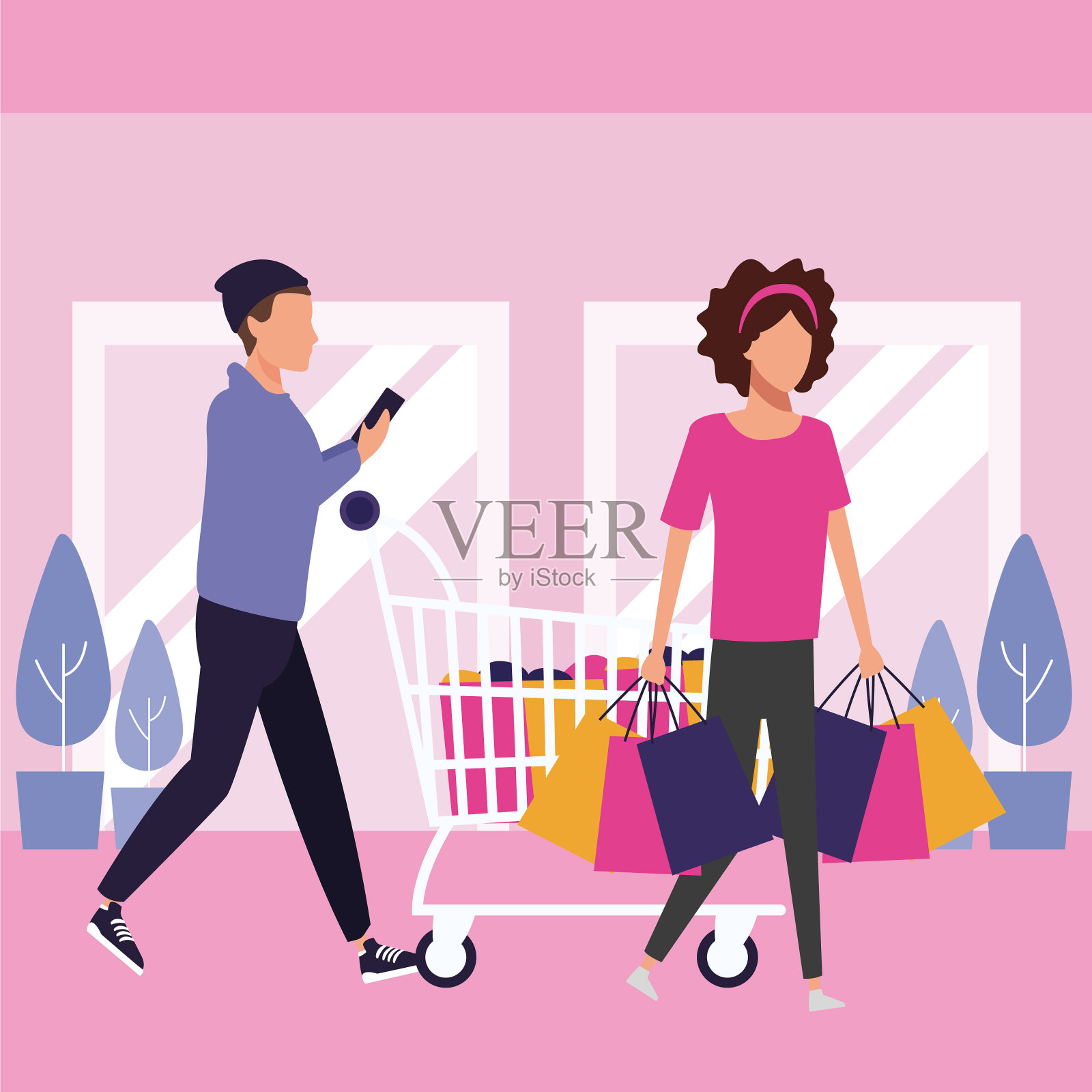 人们在购物中心购物插画图片素材