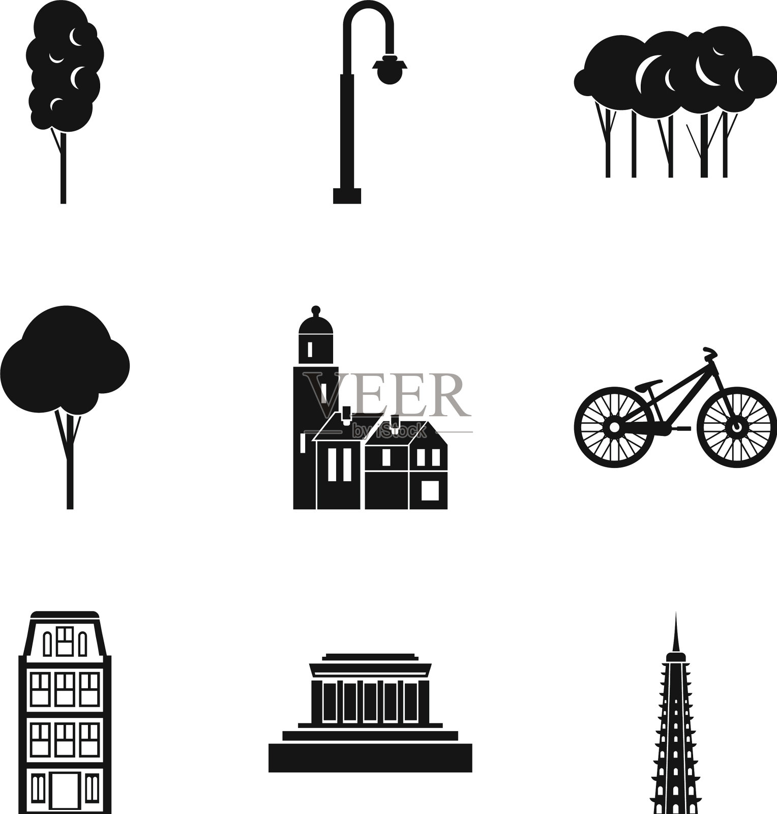 城市设计图标集简约风格图标素材