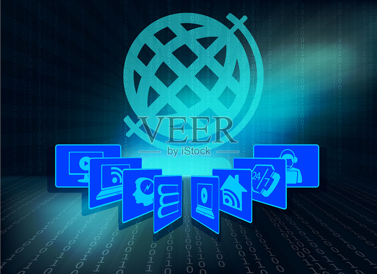 蓝色背景与学习符号插画图片素材