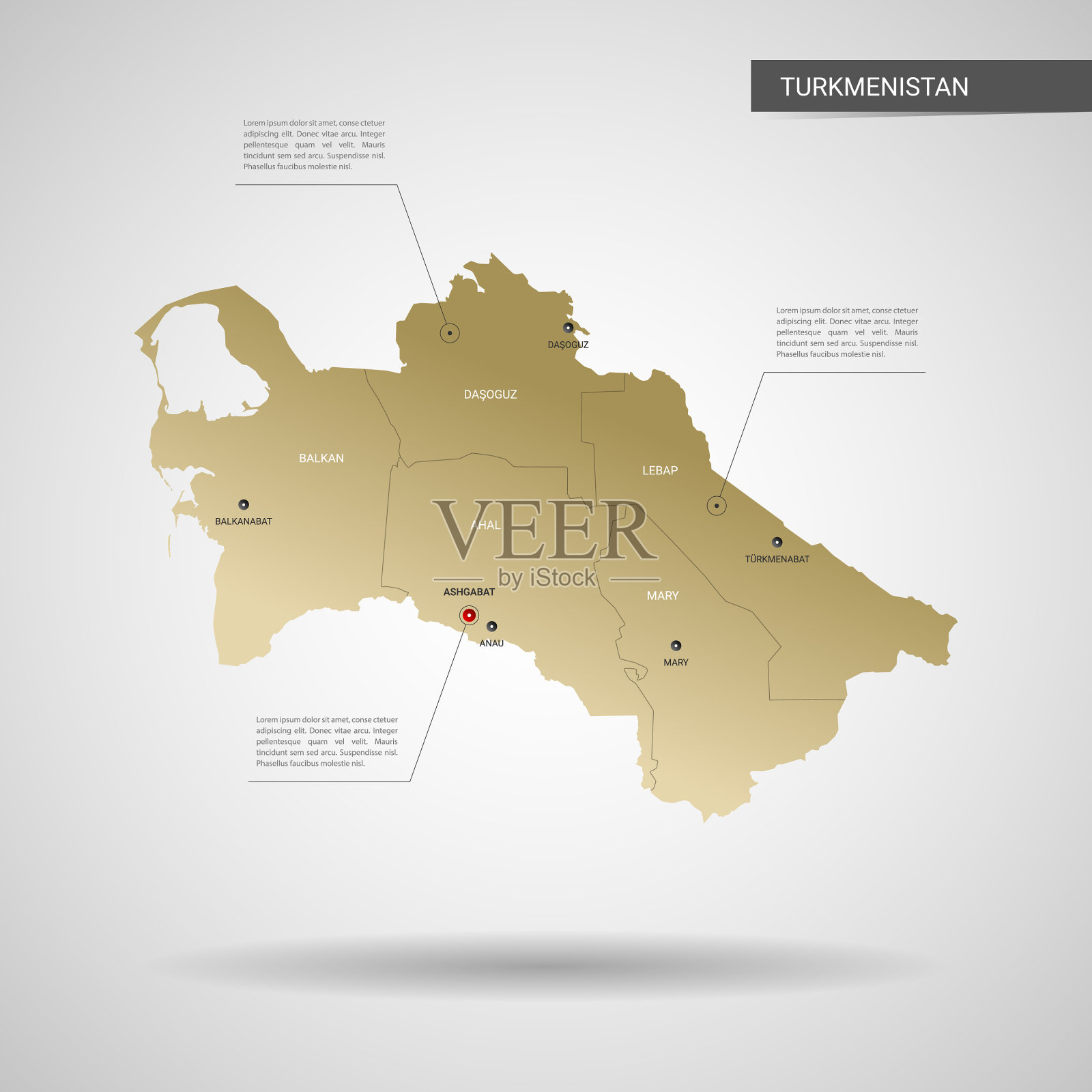 程式化的土库曼斯坦地图插画图片素材